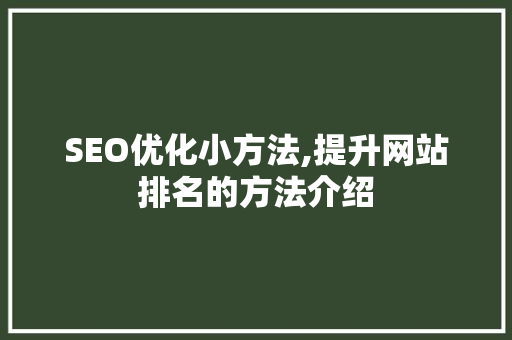 SEO优化小方法,提升网站排名的方法介绍  第1张