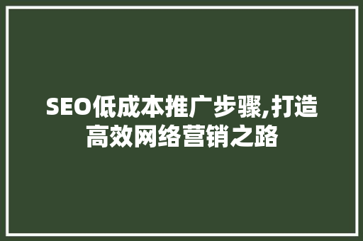 SEO低成本推广步骤,打造高效网络营销之路