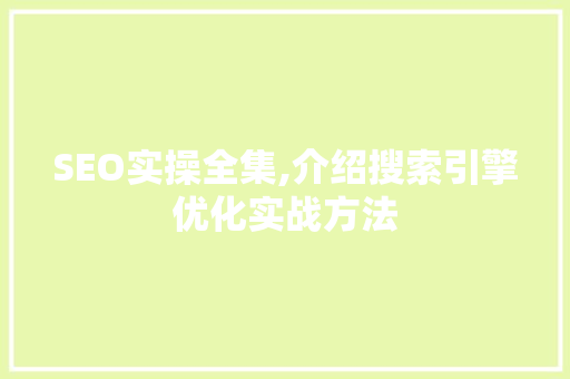 SEO实操全集,介绍搜索引擎优化实战方法