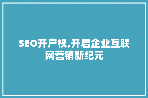 SEO开户权,开启企业互联网营销新纪元