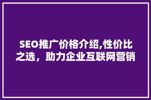 SEO推广价格介绍,性价比之选，助力企业互联网营销