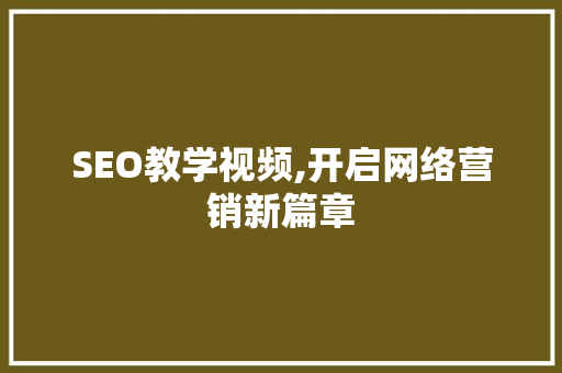 SEO教学视频,开启网络营销新篇章