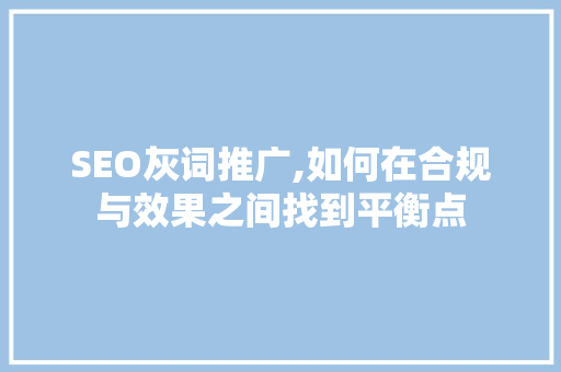 SEO灰词推广,如何在合规与效果之间找到平衡点