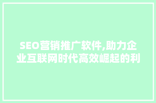 SEO营销推广软件,助力企业互联网时代高效崛起的利器