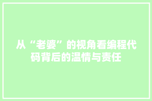 从“老婆”的视角看编程代码背后的温情与责任