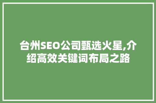 台州SEO公司甄选火星,介绍高效关键词布局之路