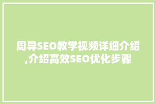 周导SEO教学视频详细介绍,介绍高效SEO优化步骤