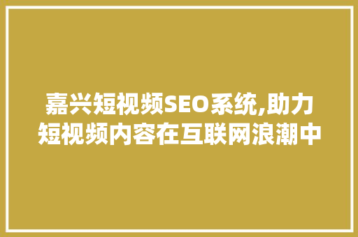 嘉兴短视频SEO系统,助力短视频内容在互联网浪潮中脱颖而出