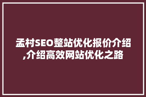 孟村SEO整站优化报价介绍,介绍高效网站优化之路