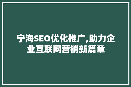 宁海SEO优化推广,助力企业互联网营销新篇章