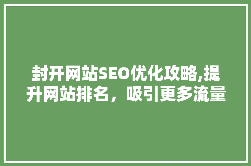 封开网站SEO优化攻略,提升网站排名，吸引更多流量