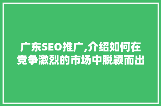 广东SEO推广,介绍如何在竞争激烈的市场中脱颖而出