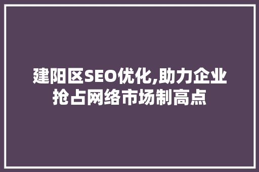 建阳区SEO优化,助力企业抢占网络市场制高点