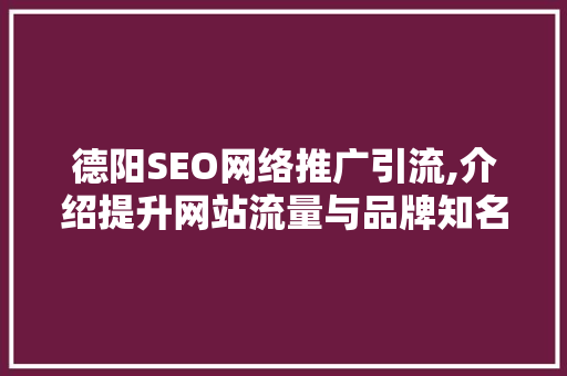 德阳SEO网络推广引流,介绍提升网站流量与品牌知名度的方法