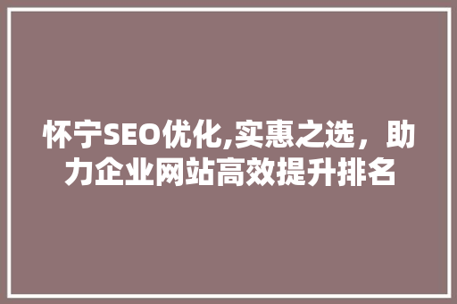 怀宁SEO优化,实惠之选，助力企业网站高效提升排名