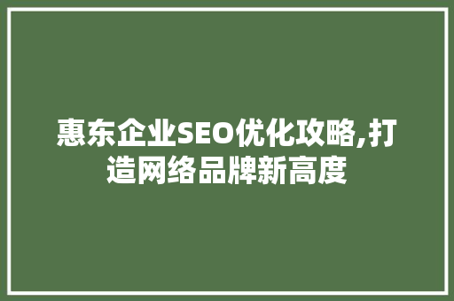 惠东企业SEO优化攻略,打造网络品牌新高度