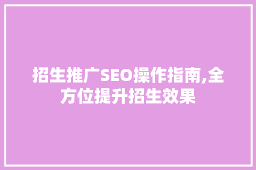 招生推广SEO操作指南,全方位提升招生效果