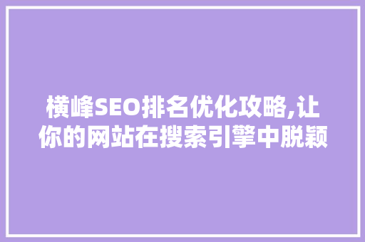 横峰SEO排名优化攻略,让你的网站在搜索引擎中脱颖而出  第1张