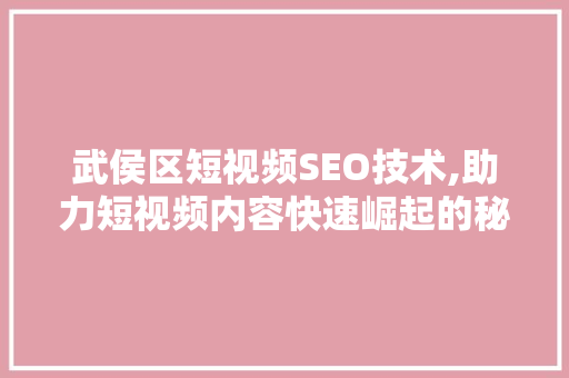 武侯区短视频SEO技术,助力短视频内容快速崛起的秘密武器