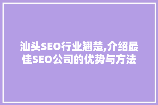 汕头SEO行业翘楚,介绍最佳SEO公司的优势与方法