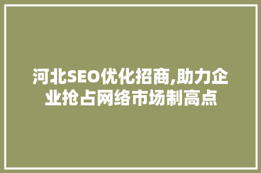 河北SEO优化招商,助力企业抢占网络市场制高点