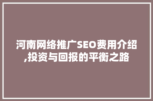 河南网络推广SEO费用介绍,投资与回报的平衡之路
