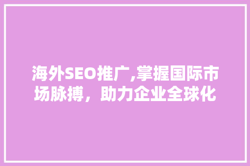 海外SEO推广,掌握国际市场脉搏，助力企业全球化