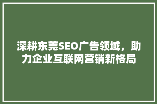 深耕东莞SEO广告领域，助力企业互联网营销新格局