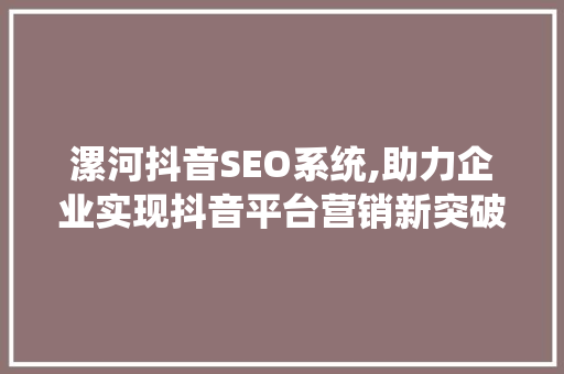 漯河抖音SEO系统,助力企业实现抖音平台营销新突破
