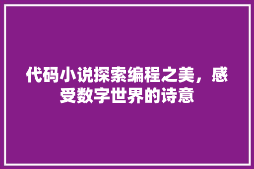 代码小说探索编程之美，感受数字世界的诗意