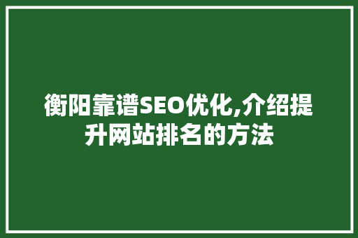 衡阳靠谱SEO优化,介绍提升网站排名的方法