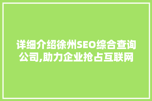 详细介绍徐州SEO综合查询公司,助力企业抢占互联网市场制高点  第1张