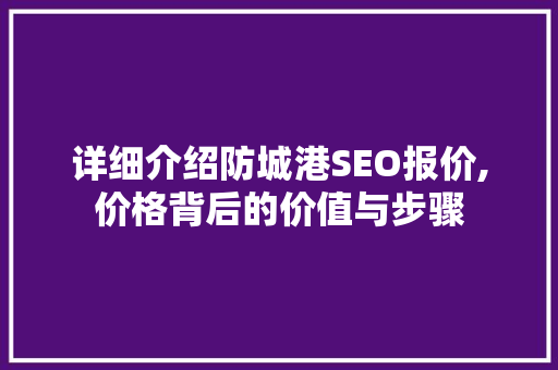 详细介绍防城港SEO报价,价格背后的价值与步骤