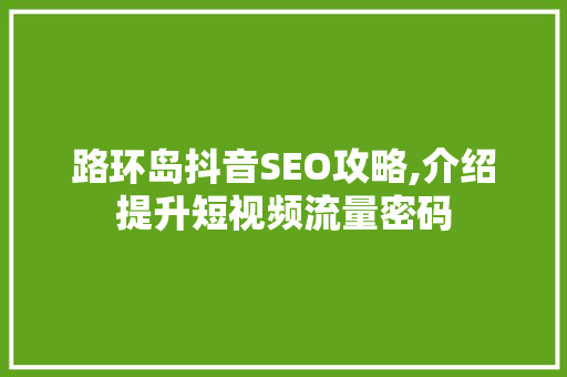 路环岛抖音SEO攻略,介绍提升短视频流量密码