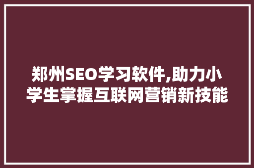 郑州SEO学习软件,助力小学生掌握互联网营销新技能