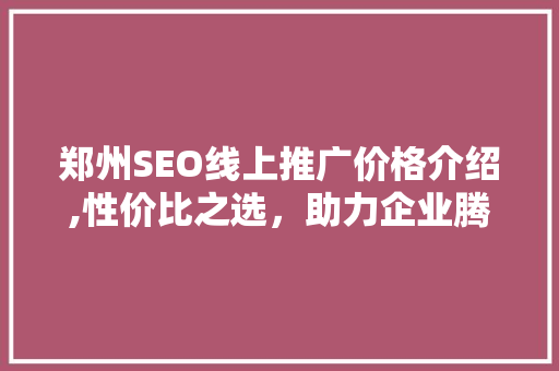 郑州SEO线上推广价格介绍,性价比之选，助力企业腾飞