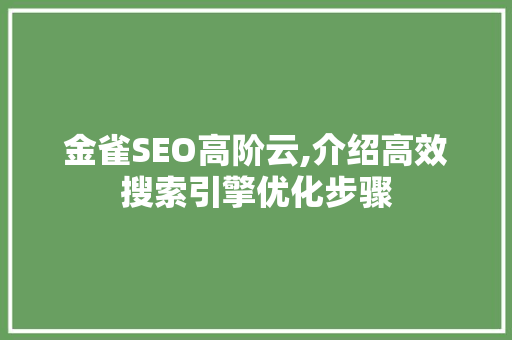 金雀SEO高阶云,介绍高效搜索引擎优化步骤