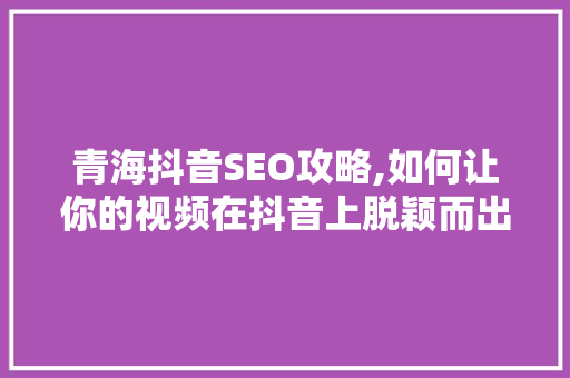 青海抖音SEO攻略,如何让你的视频在抖音上脱颖而出