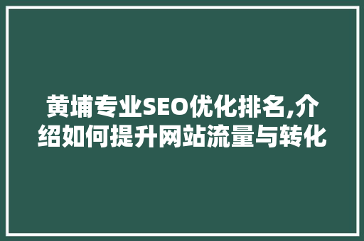 黄埔专业SEO优化排名,介绍如何提升网站流量与转化率
