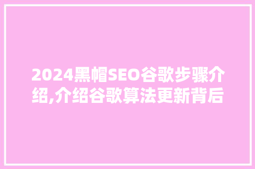2024黑帽SEO谷歌步骤介绍,介绍谷歌算法更新背后的秘密