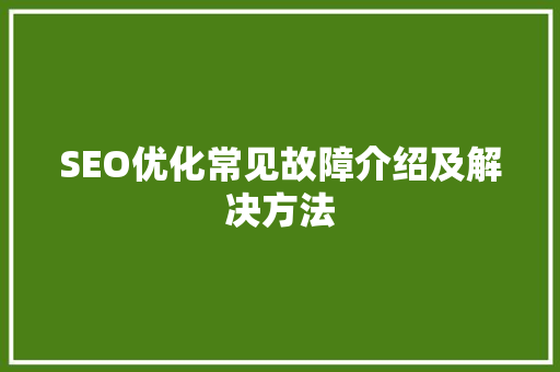 SEO优化常见故障介绍及解决方法