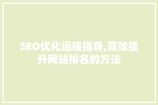 SEO优化远程指导,高效提升网站排名的方法