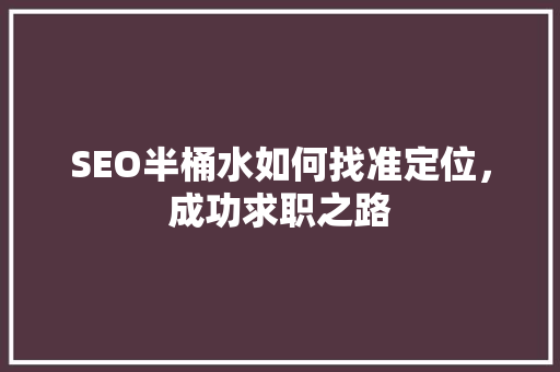 SEO半桶水如何找准定位，成功求职之路