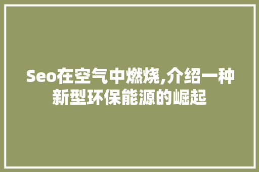 Seo在空气中燃烧,介绍一种新型环保能源的崛起