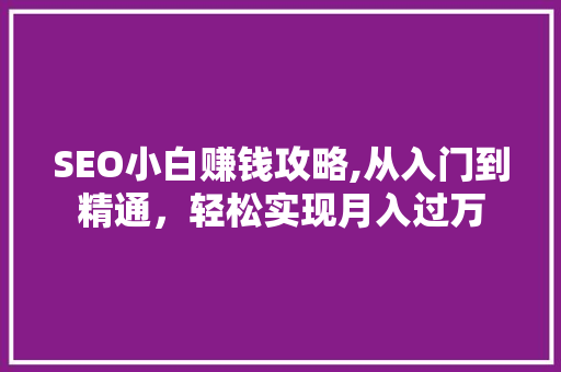 SEO小白赚钱攻略,从入门到精通，轻松实现月入过万