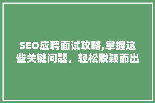 SEO应聘面试攻略,掌握这些关键问题，轻松脱颖而出