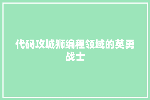 代码攻城狮编程领域的英勇战士