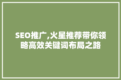 SEO推广,火星推荐带你领略高效关键词布局之路