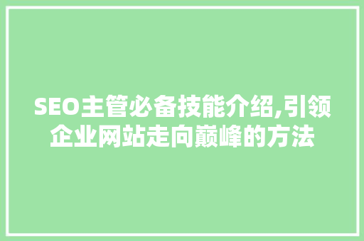SEO主管必备技能介绍,引领企业网站走向巅峰的方法