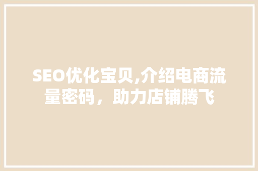 SEO优化宝贝,介绍电商流量密码，助力店铺腾飞